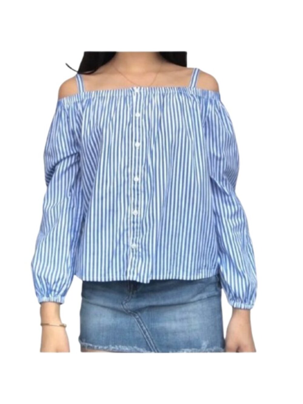 Polo by Ralph Lauren Blue & White Striped Off-Shoulder Top Kids
